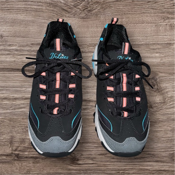 Skechers Kids Sneakers Black with Gray and Teal - Picture 1 of 4